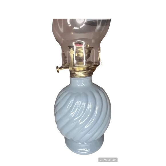 Oil lamp works! Glass globe Hong Kong sky blue - Picture 10 of 16
